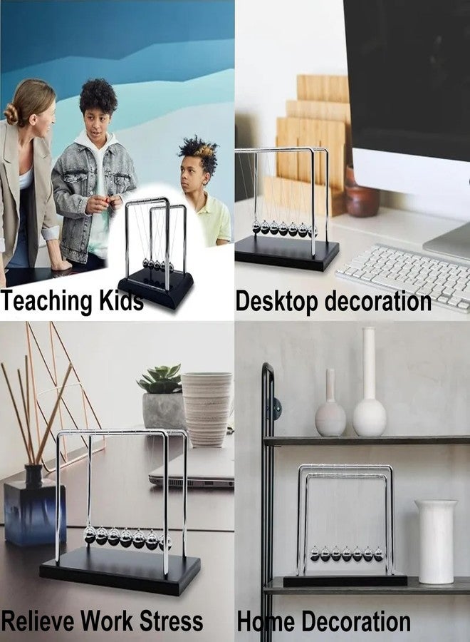 Yoqanr Newtons Cradle Balance Balls,Pendulum Balls with Black Base,Newtons Cradle Pendulum,Desk Decor for Men,Physics Toys,Metal Creative Ornament Crafts,Mind Bending Desk Sculpture - Large Black - Image 5